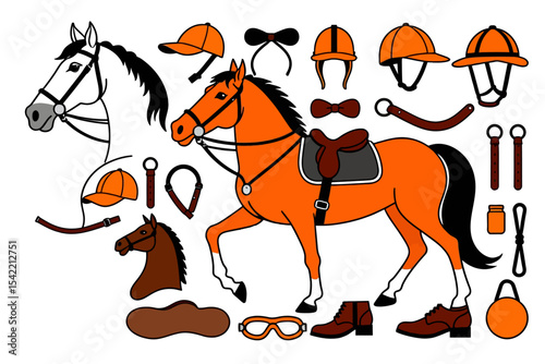 Horse Riding Essentials-Illustrated Collection of Equestrian Gear & Apparel-Ideal for Horse Lovers & Design Projects-Stunning Horse Tack Clipart