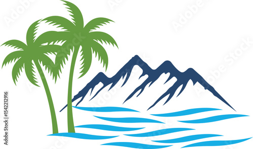 Landscape with mountains illustration nature trees vector