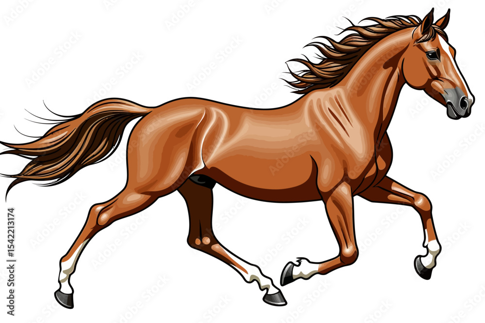 Obraz premium Majestic Brown Horse Running Free-Beautiful Equine Illustration-Galloping Horse with Flowing Mane-Horse Art for Animal Lovers-Perfect for Wall Decor and Design Projects