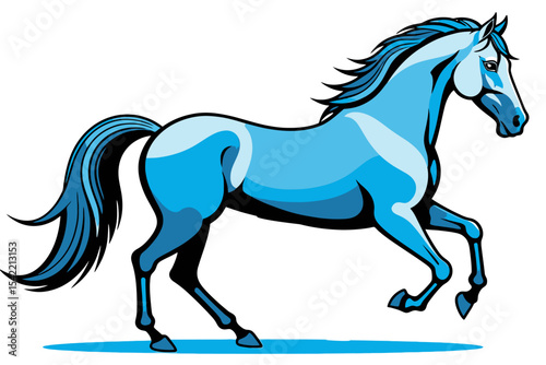 Majestic Blue Horse Illustration- Running Stallion Artwork- Digital Art of Beautiful Horse- Horse Vector Graphic- Artistic Animal Image