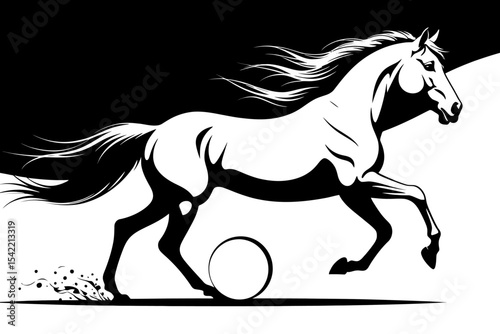 Majestic Horse Vector Illustration-Black and White Horse Graphic Design-Running Horse Clipart for Creative Projects-Equestrian Artwork Image-Horse Silhouette Art-Stallion Design