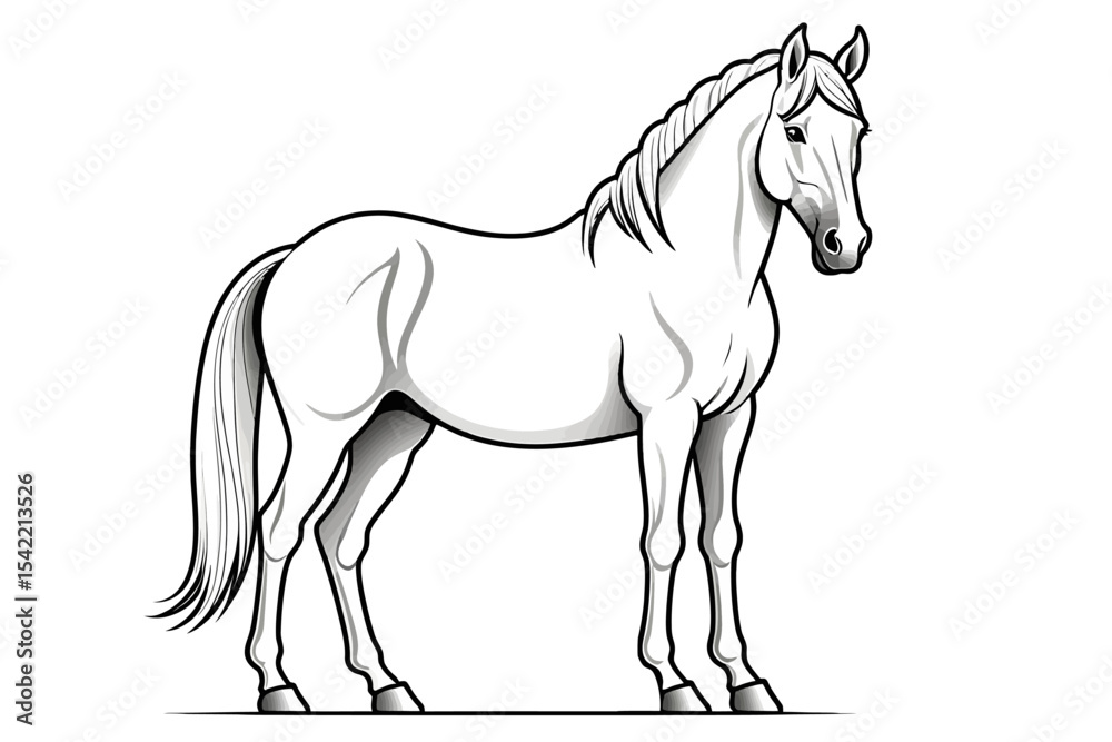 Obraz premium Majestic White Horse Illustration-Detailed Vector Artwork of a Standing Horse-Perfect for Digital Design & Print-Explore Equine Anatomy in Art