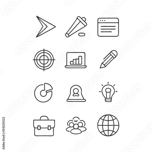 Simple Line Icons Representing Business Concepts