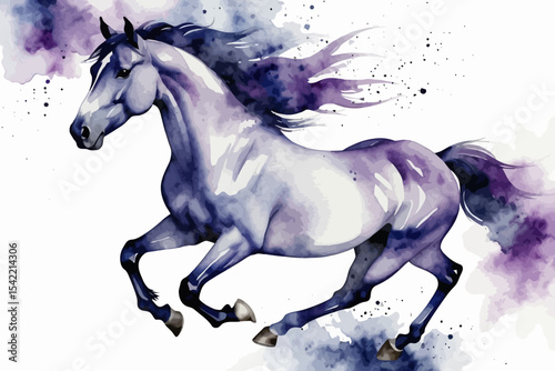 Watercolor Horse Painting-Elegant Equine Art-Purple and Blue Horse Illustration-Artistic Animal Decor-Horse Lover Gift-Unique Watercolor Style