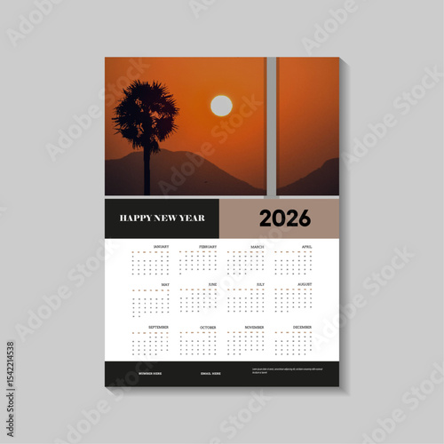  Simple editable Calendar 2026, Vector pocket calendar design Wall for print, Corporate design planner template. 2026 and 2027 set in minimal style.