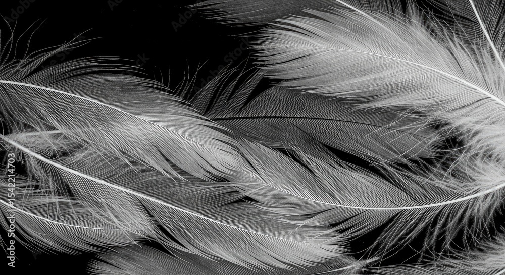 Fototapeta premium Close-up grayscale image of delicate feathers