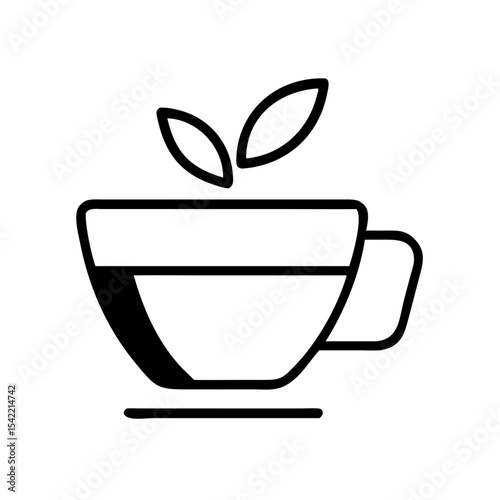 Green Tea Simple Outline Icon – Healthy Beverage and Herbal Drink Symbol

