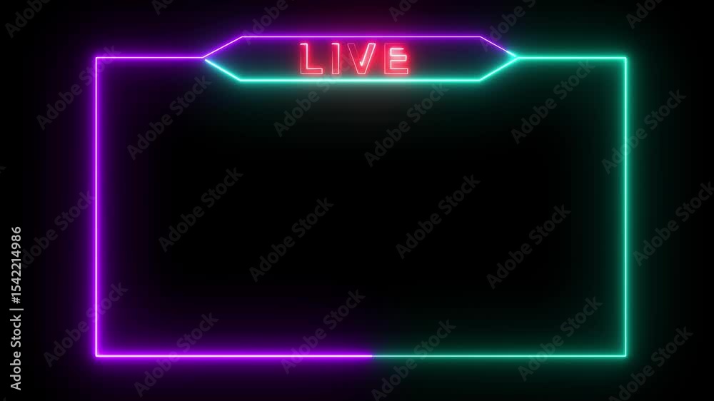 LIVE  text neon frame animation box frame neon frame live game live HD video animation 
