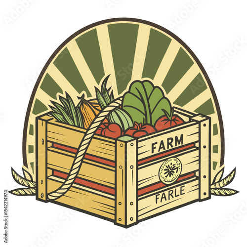 Eco-friendly farm food logo with boxed vegetables vector