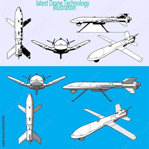 Drone Technology Illustration – 4K Vector Set of Modern Quadcopter from Multiple Angles