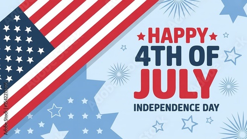 Happy 4th of July banner with USA Flag Background