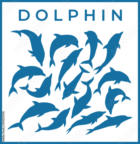 Stylized Dolphin Silhouettes Group with Text