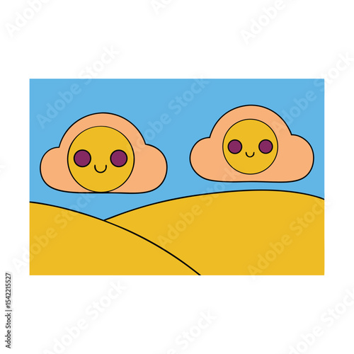 Happy Easter card featuring a cute cartoon duck family with a baby chick and yellow rubber ducklings enjoying fun on the beach, a charming vector illustration for a spring holiday