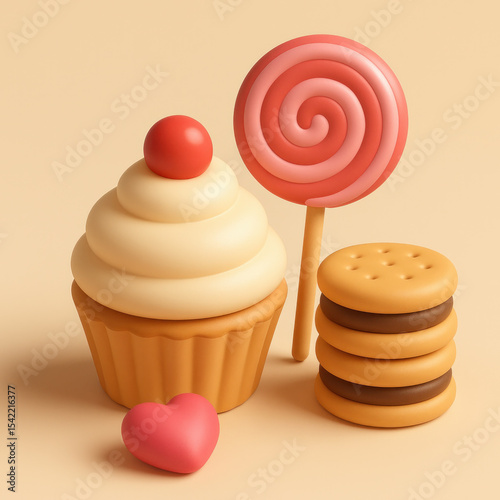 3D Icon of Cupcake and Sweet Dessert Treats