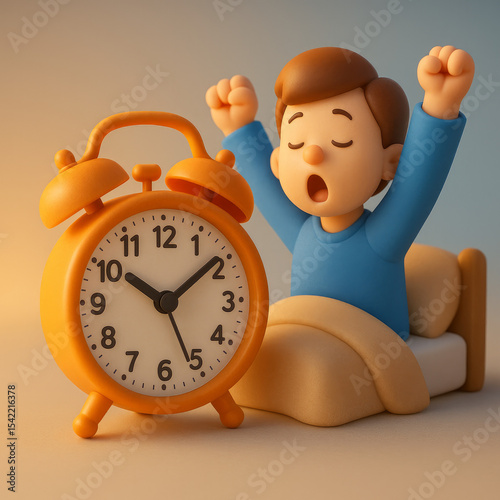 3D Icon of Alarm Clock and Early Morning Wakeup