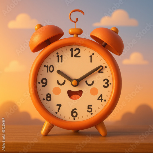 3D Icon of Alarm Clock and Early Morning Wakeup