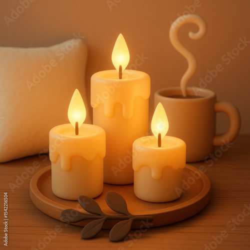3D Icon of Candles and Cozy Relaxing Ambience