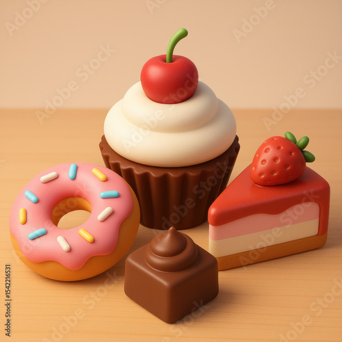 3D Icon of Cupcake and Sweet Dessert Treats