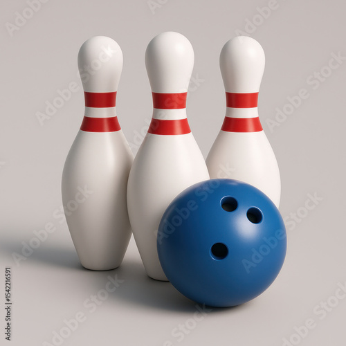 3D Icon of Bowling Ball and Pins Setup