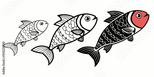 Abstract floral and aquatic vector illustration featuring a tropical fish and bird