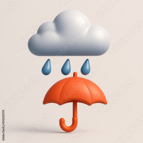 3D Icon of Rainy Weather and Umbrella Accessory