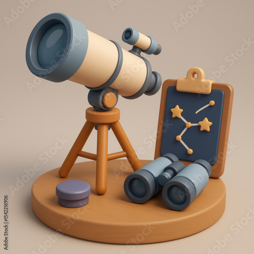 3D Icon of Telescope and Stargazing Equipment