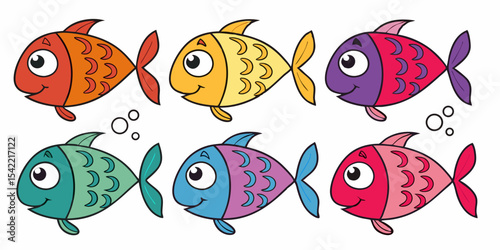 A vibrant vector illustration set of cute cartoon tropical fish swimming in the ocean, full of color and aquatic fun