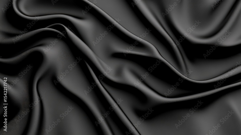 Fototapeta premium Close-up of a draped black fabric with soft folds and ripples