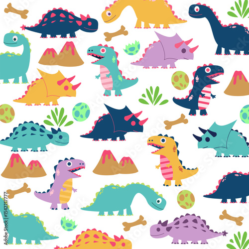 cute dinosaur cartoon pattern seamless design for kids apparel