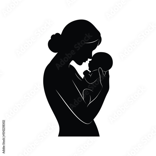 Silhouette of Mother and Baby Tender Embrace Motherhood Love Family Newborn Infant Child Care Protection