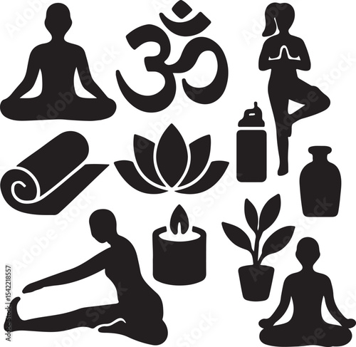 Fitness and health icon set. Workout and wellness silhouette