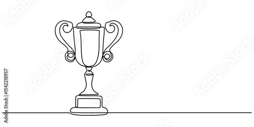 Continuous one line drawing award trophy cup. Single line drawing of trophies isolated on white background, Winner champion concept vector art. Line vector illustration, connected trophy success EPS.