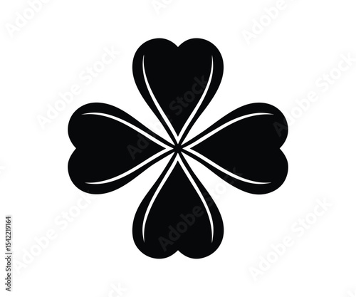 Black Silhouette Four-Leaf Clover on White Background, Lucky Charm Illustration, St. Patrick's Day Symbol, Irish Culture, Good Fortune