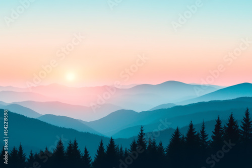 Dreamy Mountain Landscape Under a Radiant Morning Sky