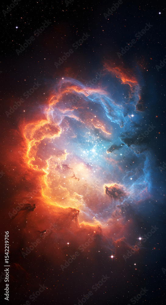 Fototapeta premium Cosmic Nebula: Fiery Orange and Blue Celestial Cloudscape