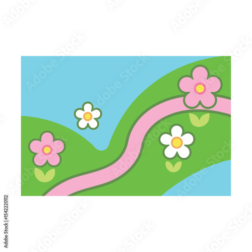 Vector illustration of a floral spring card with flowers, a ladybug, and a butterfly on a leafy branch, perfect for summer decoration