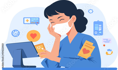 Medical Professional with a postcard in the reception