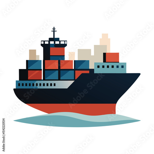 Cargo ship silhouette approaching port at dusk