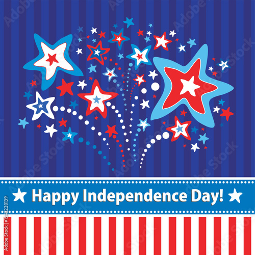 Happy independence day card. Celebration blue background with firework and place for your text. vector illustration