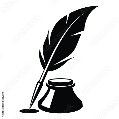 Elegant inkwell silhouette classic writing tool vector graphic
