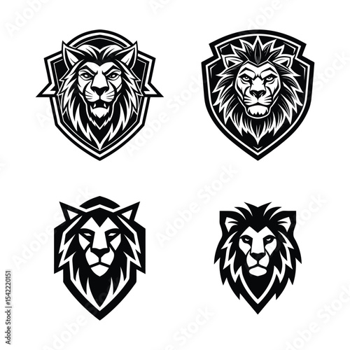 Bold Lion Head Emblem Vector Illustration Aggressive Feline Mascot Design for Sports Team Logo Black and White Graphic Animal Symbol