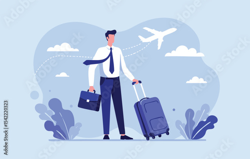 Business Travel A Man Ready for His Journey, Suitcase and Briefcase in Hand, Embarking on an Exciting Adventure, Global Business Trip, Corporate Travel