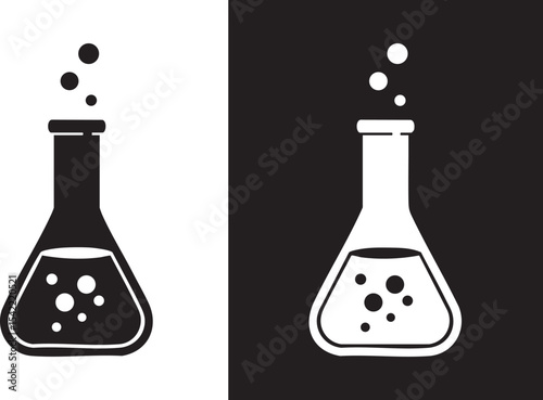 Scientific Experiment Erlenmeyer Flask Icon, Chemistry Lab,  Bubbling Liquid, Science Reaction, Research Illustration