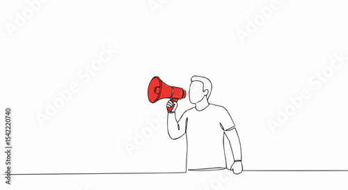 A person using a megaphone to spread the word in line art style.