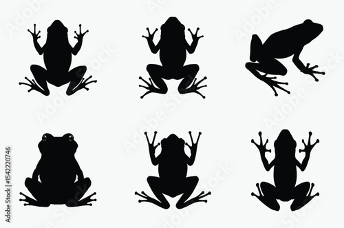 Frog silhouette set, amphibian icon collection, wildlife vector illustration