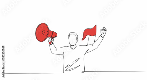 A Person with a megaphone and a flag to represent communication.