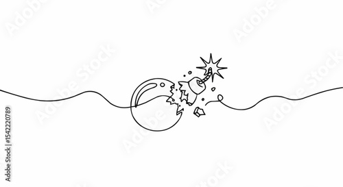 Creative minimal continuous single line drawing art illustration of earth sphere planet explosive bomb threat.