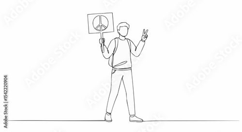 Peace advocate holding a sign with the peace symbol. 