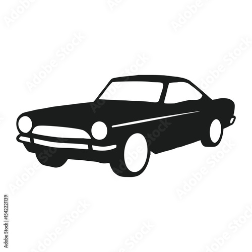 Vintage Classic Car Vector Illustration – Retro Coupe Clipart in Black and White

