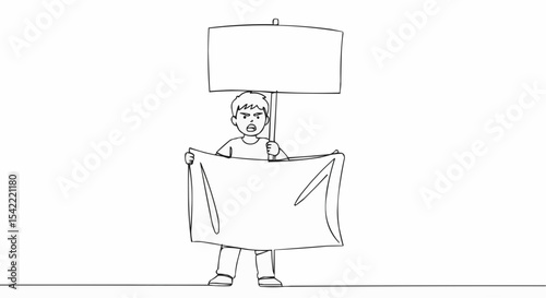 An illustration depicting a person holding banners for protest.